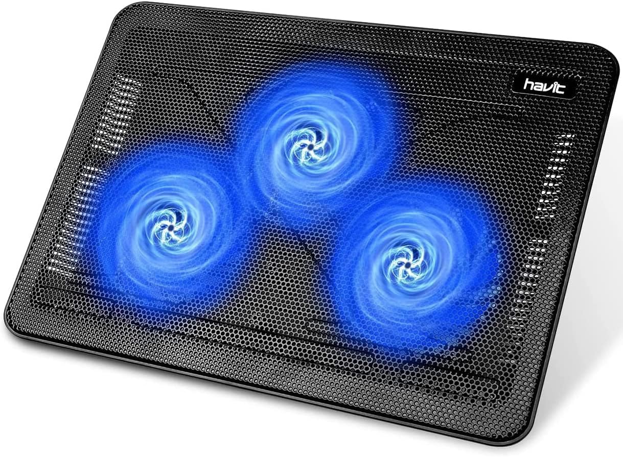 Laptop Cooling Pad, HV-F2056 15.6-17'' Slim Portable USB Powered (3 Fans), Black/Blue