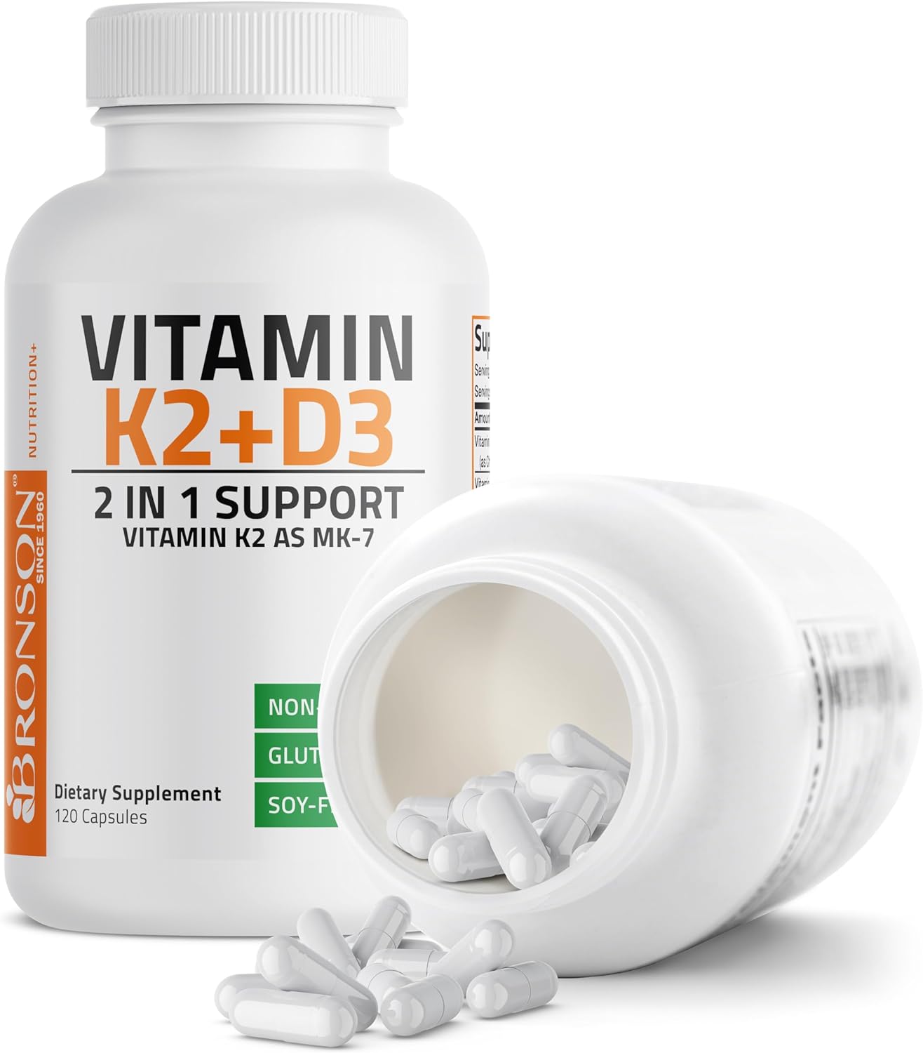 Vitamin K2 (MK7) with D3 Supplement Non-Gmo Formula 5000 IU Vitamin D3 & 90 Mcg Vitamin K2 MK-7 Easy to Swallow Vitamin D & K Complex, 120 Capsules.