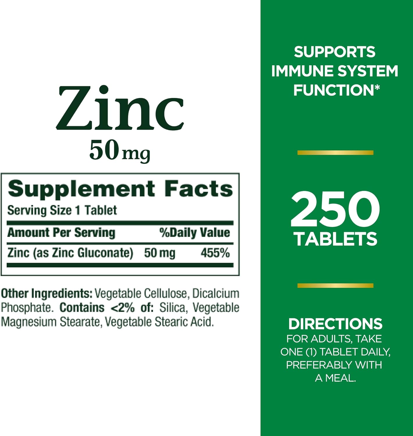 Zinc 50Mg, Immune Support & Antioxidant Supplement, Promotes Skin Health 250 Caplets