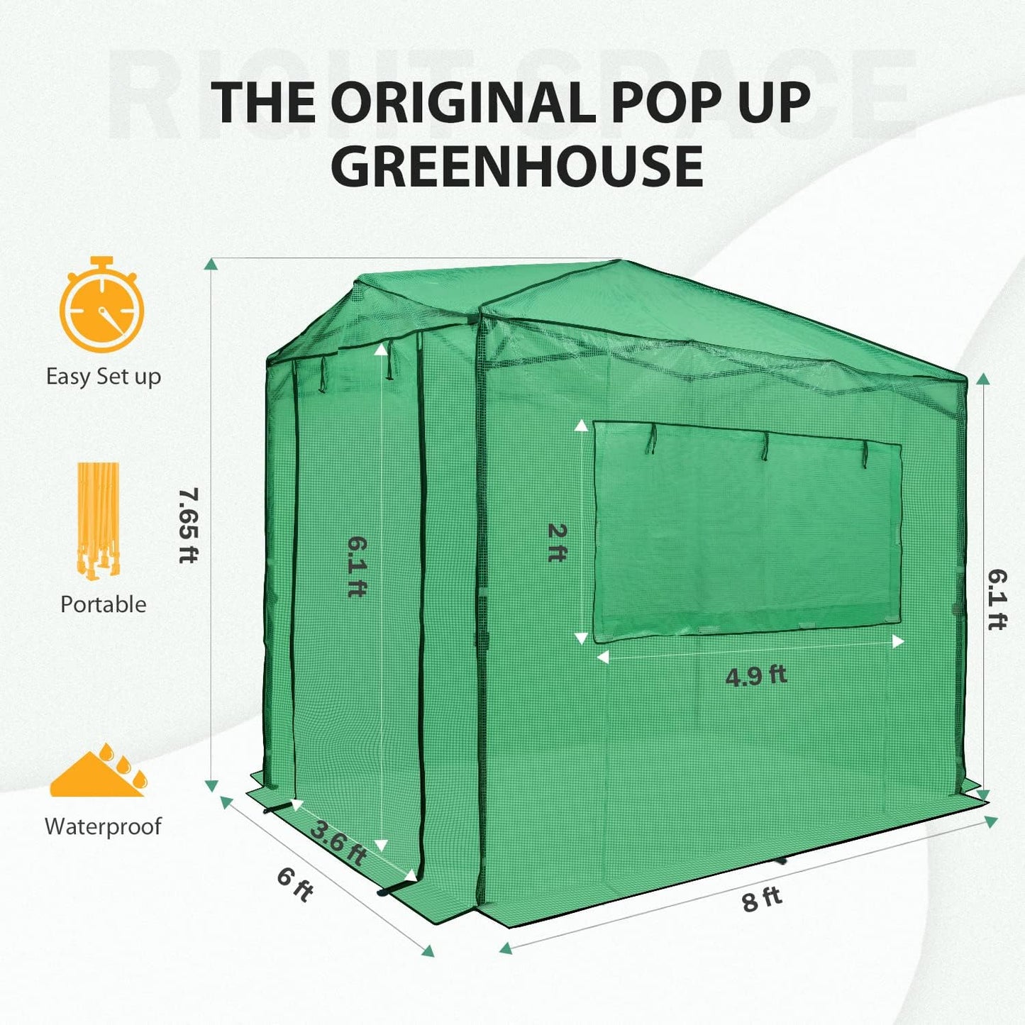 8' x 6' Portable Walk-In Greenhouse with Zippered Doors and Windows, PE Cover, Ideal for Indoor and Outdoor Gardening