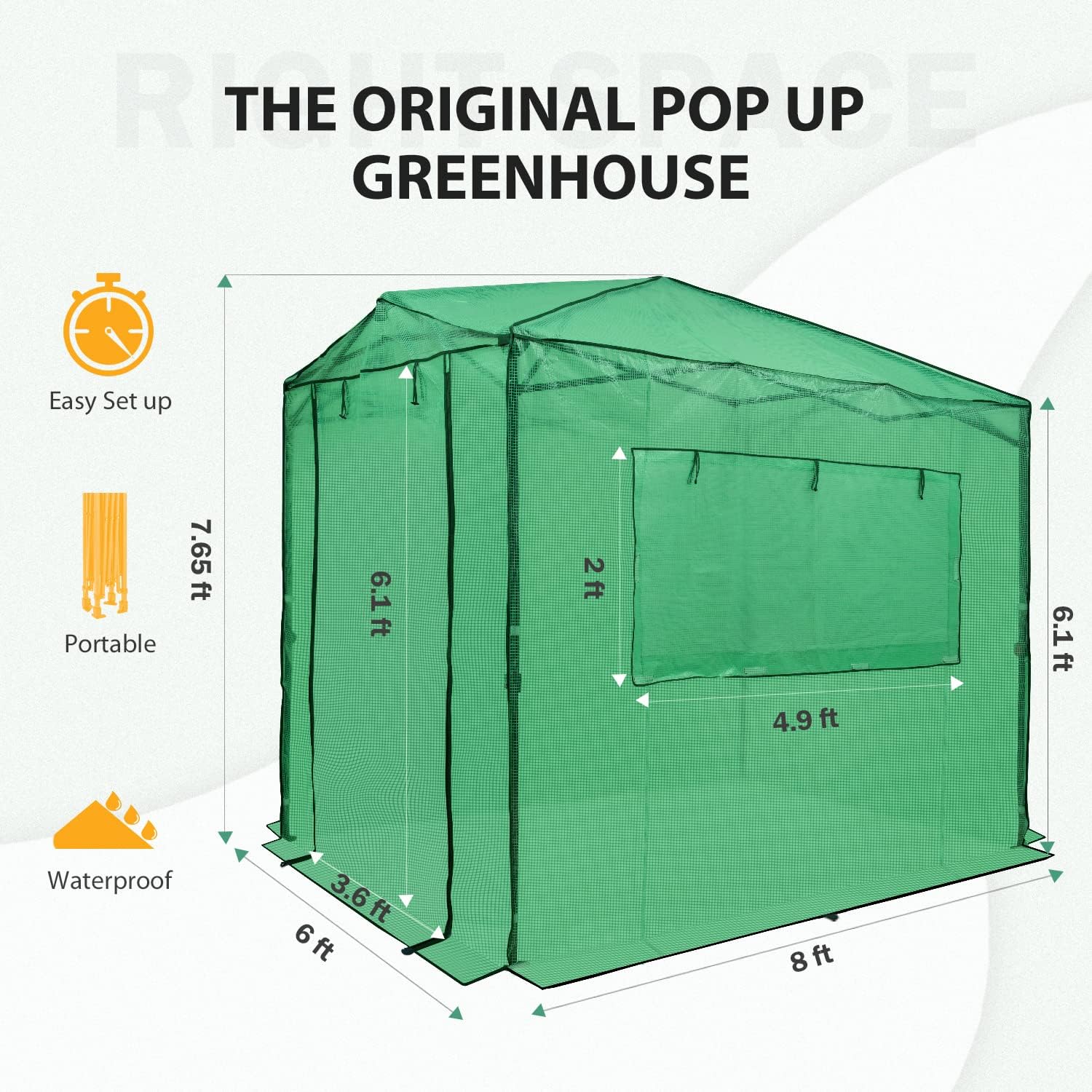 8' x 6' Portable Walk-In Greenhouse with Zippered Doors and Windows, PE Cover, Ideal for Indoor and Outdoor Gardening