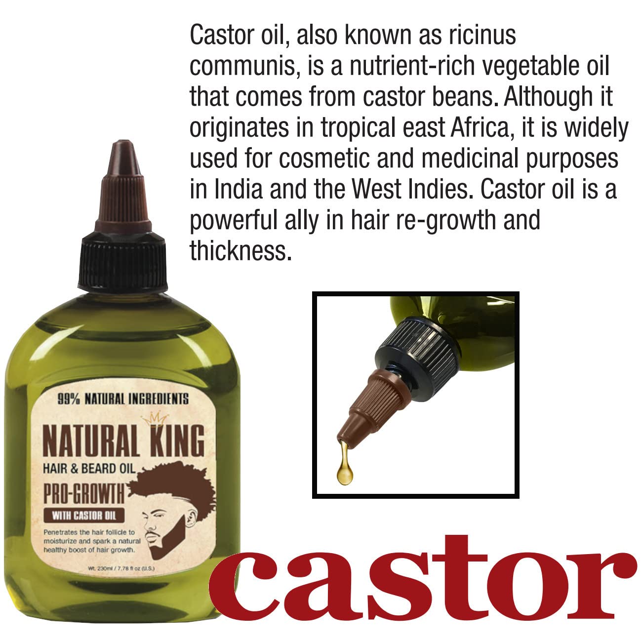 Natural King Pro-Growth Castor Hair & Beard Oil 7.1 Oz