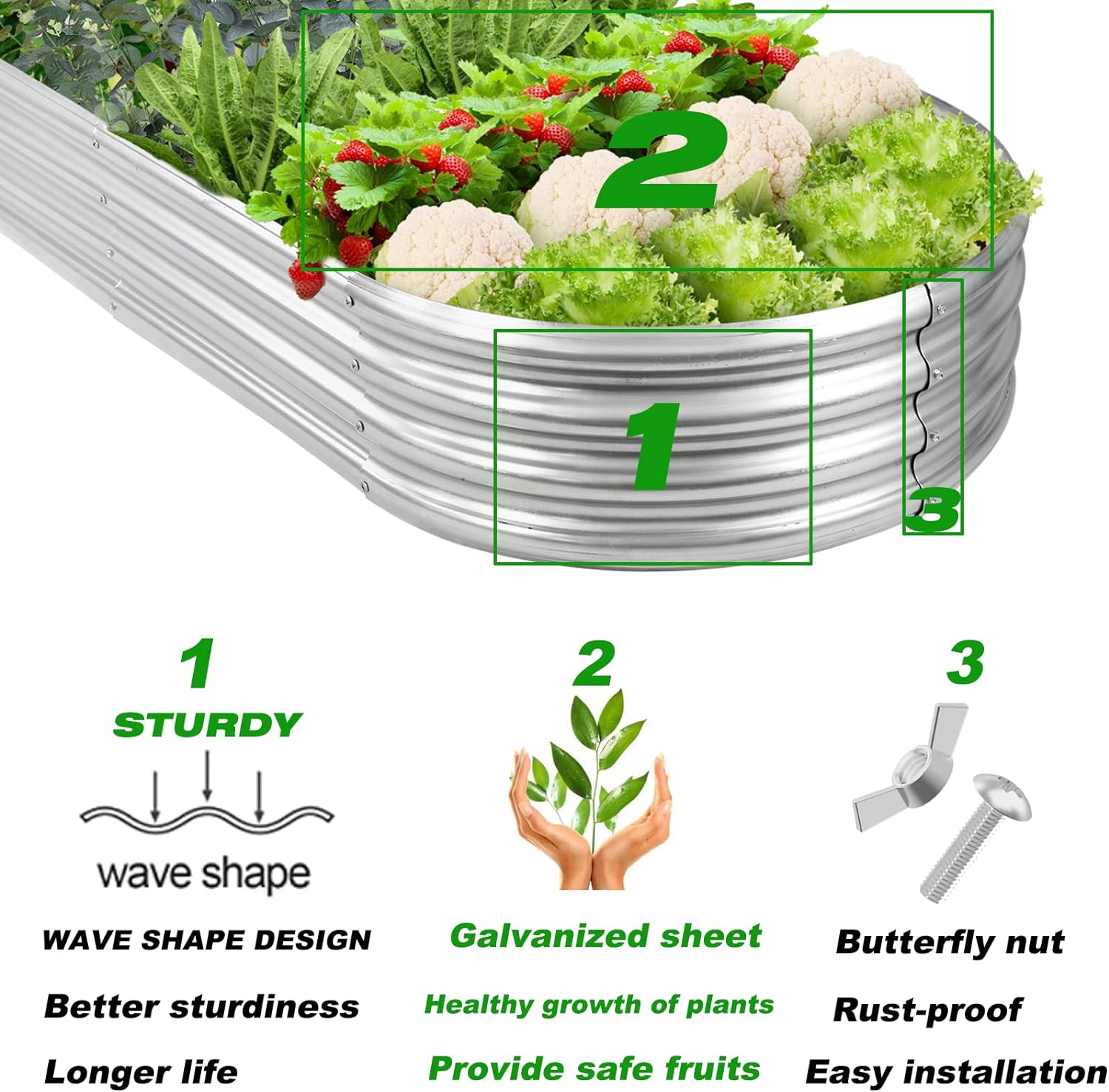 Galvanized Oval Raised Garden Bed Planter - Large Rot-Resistant Metal Planter for Vegetables, Flowers, and Herbs (Silver)