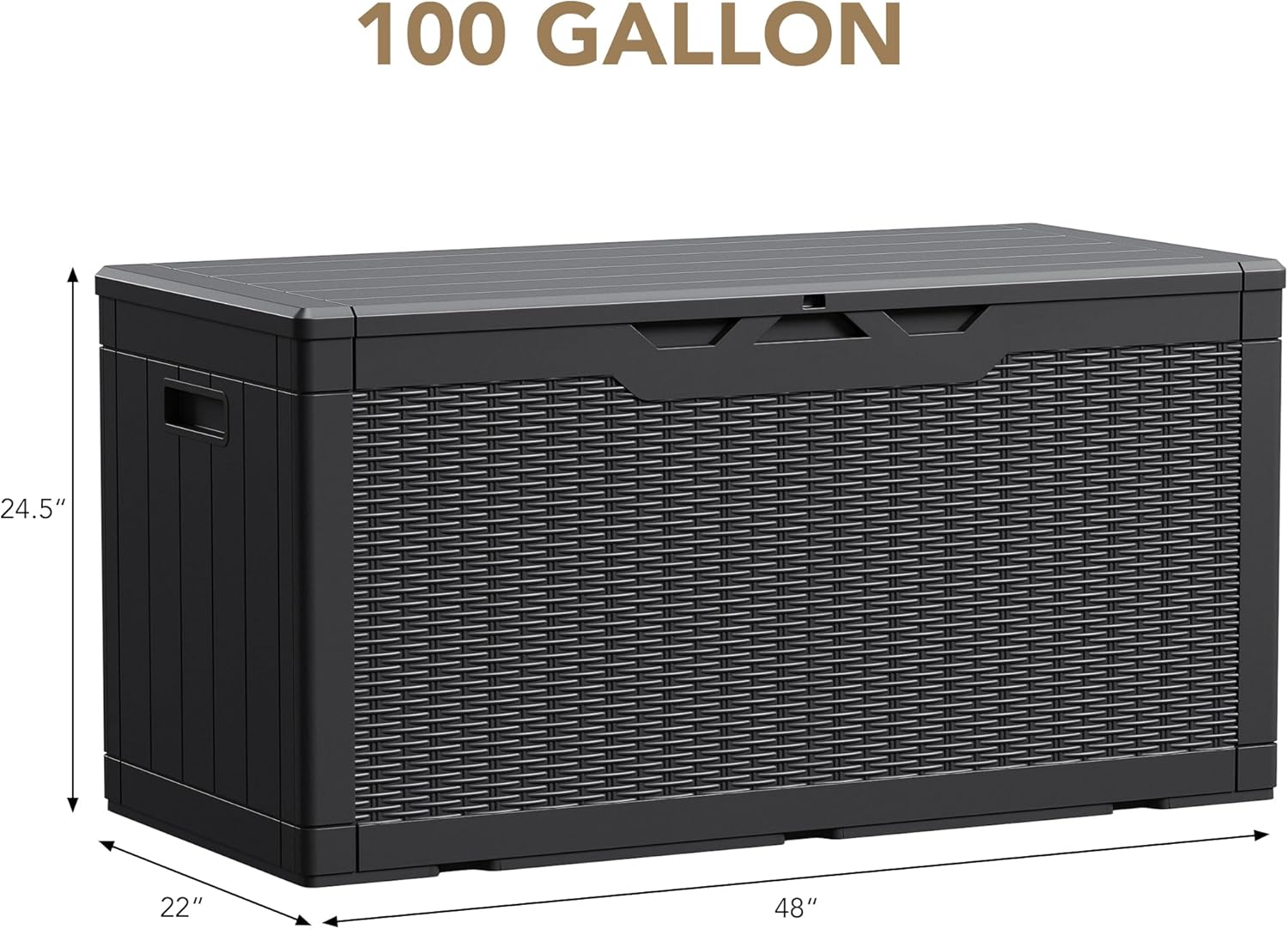 100 Gallon Waterproof Large Resin Deck Box Indoor Outdoor Lockable Storage Container for Patio Furniture Cushions Garden Tools (100 Gallon, Black)