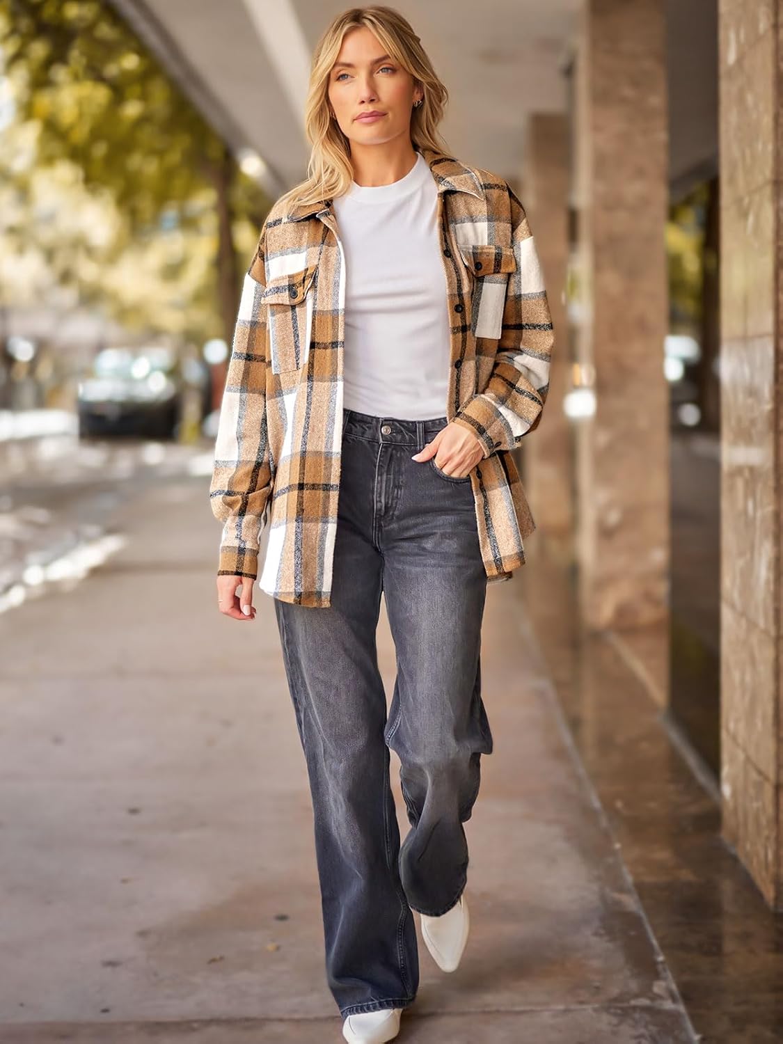 Womens Fall Outfits Fashion Clothes Shackets Flannel Plaid Button down Long Sleeve Shirts Jackets 2024