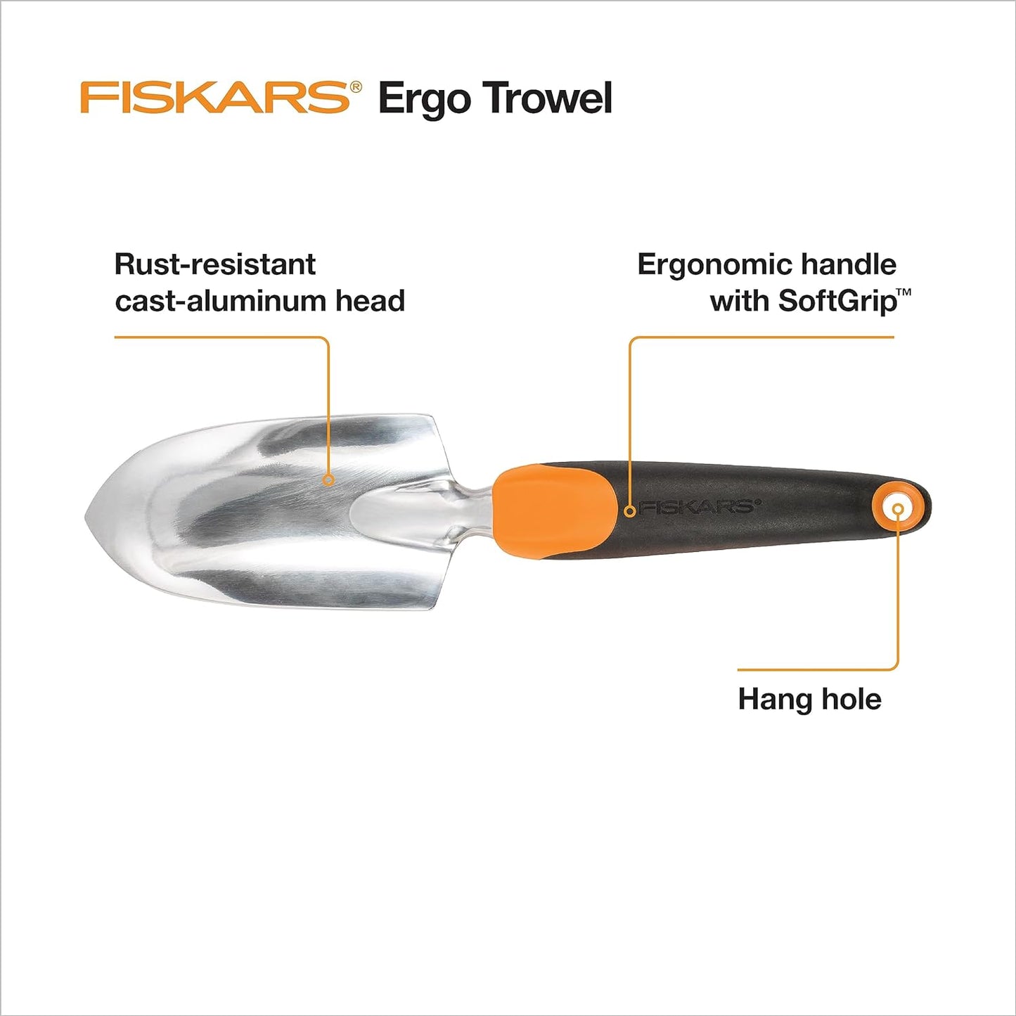 Ergo Garden Trowel for Digging and Planting, Heavy Duty Gardening Hand Tool with Hanging Hole