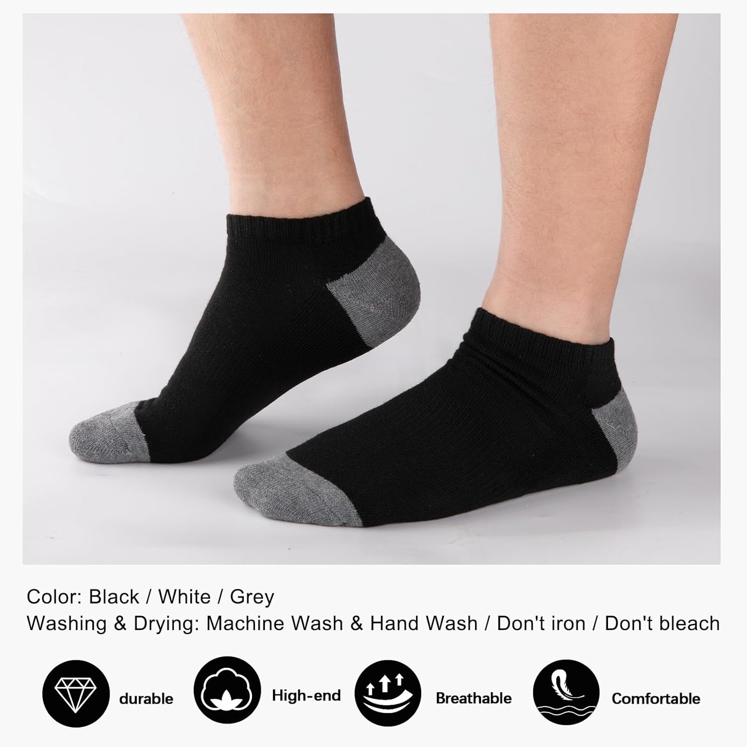 10 Pairs Mens Cushion Ankle Socks Men 10 Pack Low Cut Comfort Breathable Casual Socks