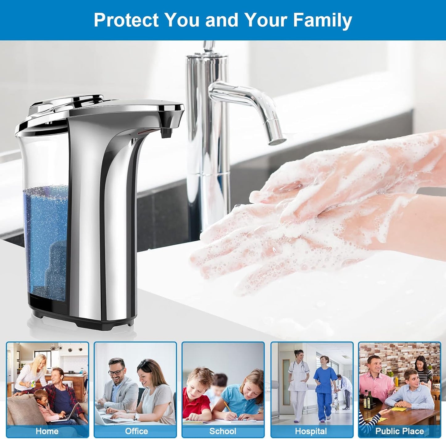 Automatic Soap Dispenser, Touchless Dish Soap Dispenser 17Oz/500Ml with Infrared Sensor, 5 Adjustable Soap Levels, Liquid Hand Soap Dispenser