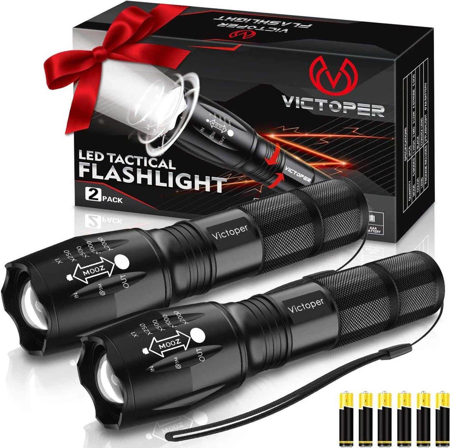 led flashlight 2 pack 2000 lumens tactical flashlights