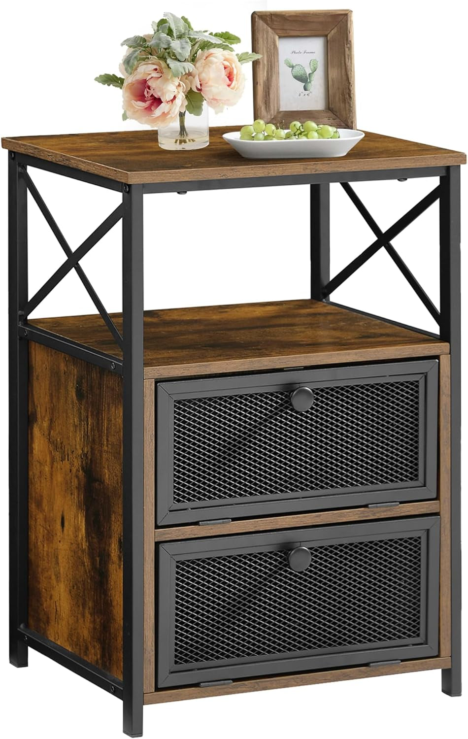 End Side Table, Modern Night Stand with Storage Space and Door,Nightstands for Living Room,Bedroom,Lounge,Brown