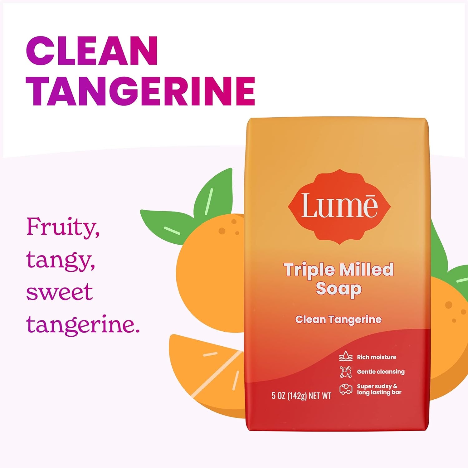 Triple Milled Soap - Rich Moisture & Gentle Cleansing - Paraben Free, Phthalate Free, Skin Safe - 5 Ounce (Clean Tangerine)