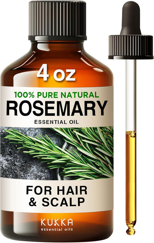 Kukka Rosemary Oil for Hair - 100% Natural Rosemary Hair Oil Rosemary Essential Oils for Skin Diffuser & Aromatherapy - Soap Making Scent & DIY (4 Fl Oz)