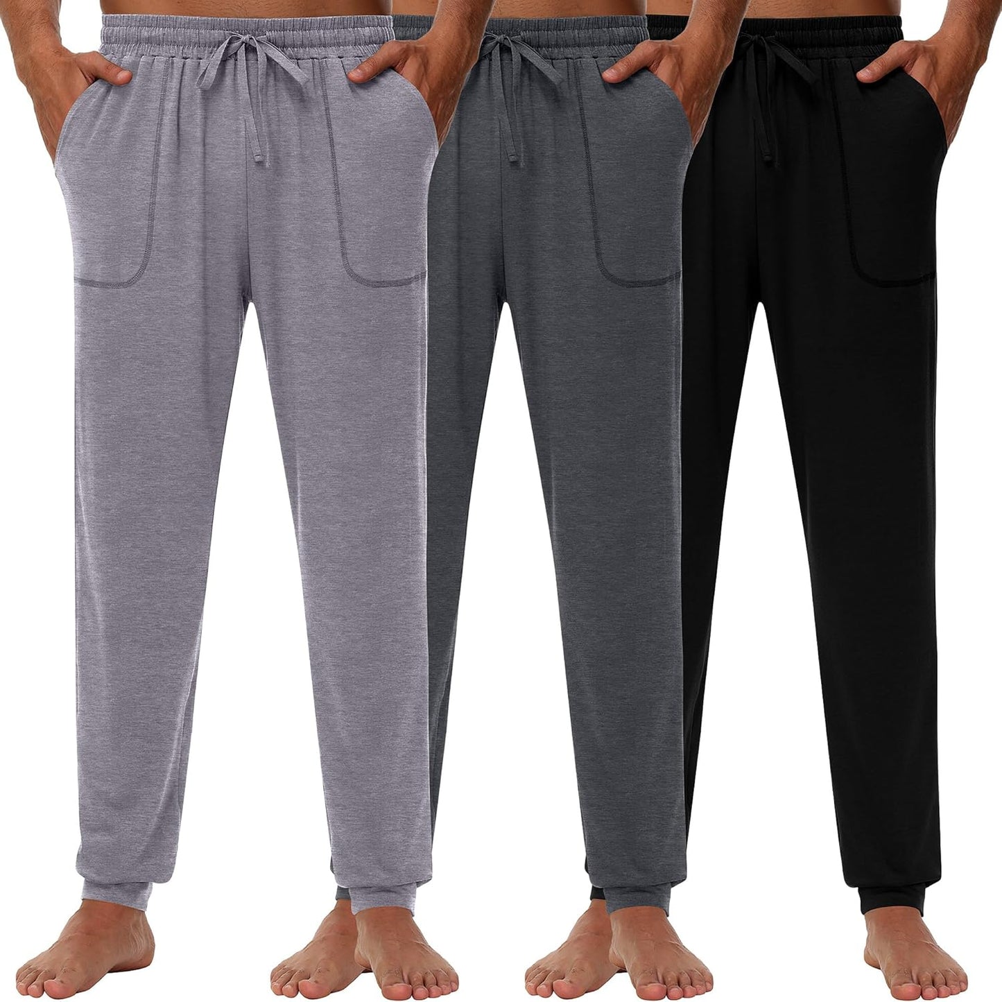 3 Pack Men'S Joggers, Soft Sweatpants with Pockets Lightweight Lounge Pajama Pants for Men Casual, Running, Workout