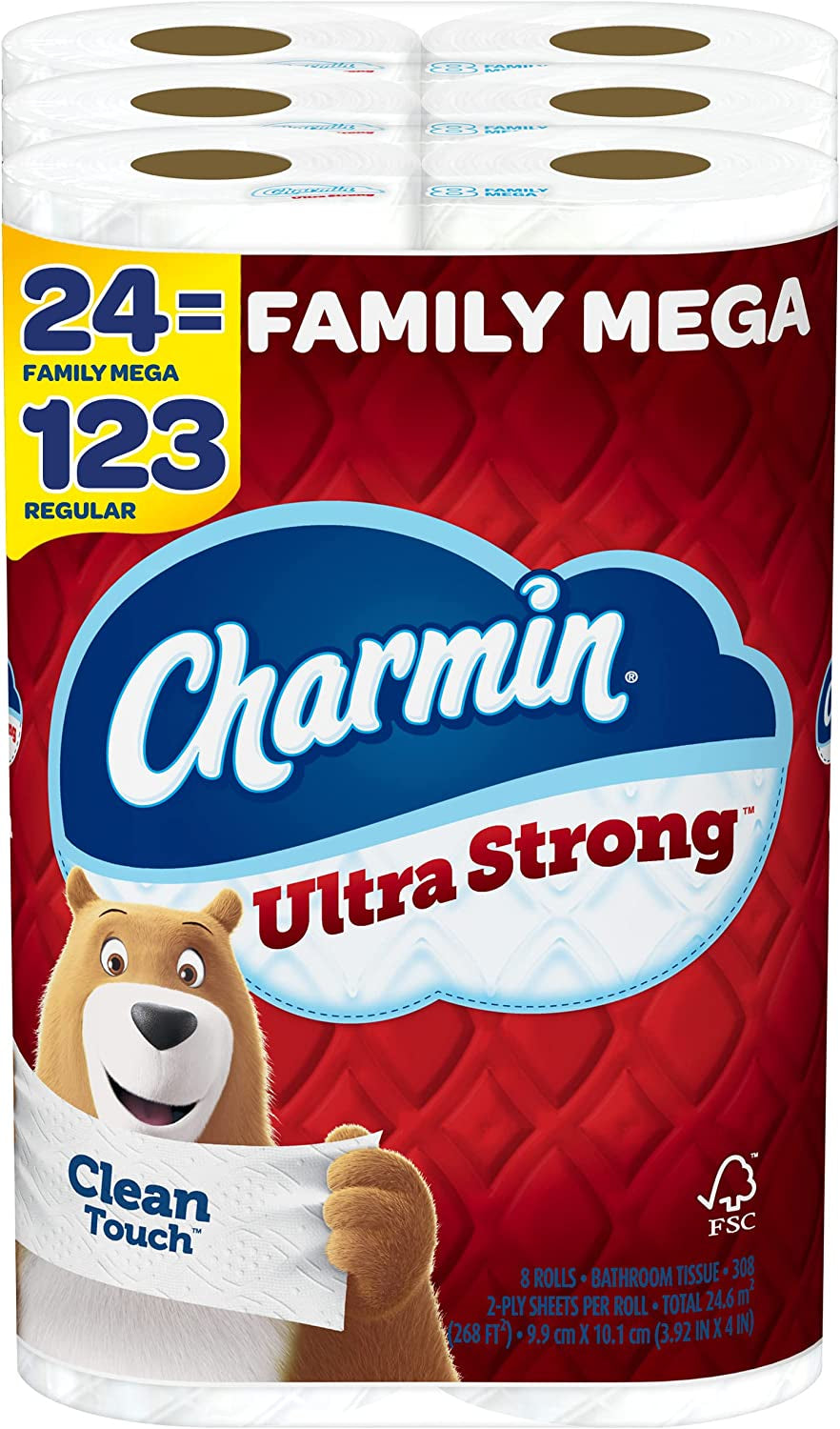 Ultra Strong Toilet Paper , 24 Family Mega Rolls = 123 Regular Rolls