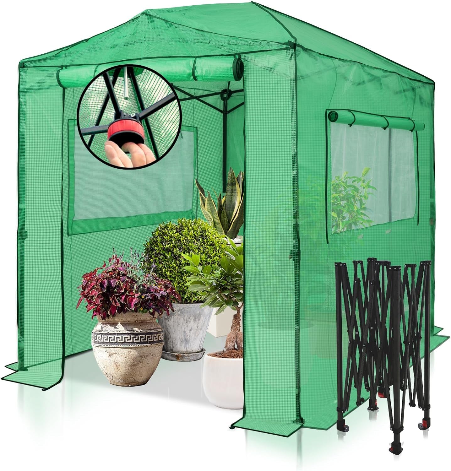 8' x 6' Portable Walk-In Greenhouse with Zippered Doors and Windows, PE Cover, Ideal for Indoor and Outdoor Gardening