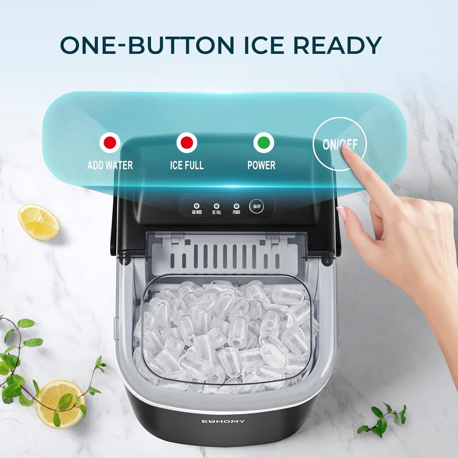 Countertop Ice Maker Machine with Handle, 26.4Lbs per Day, 9 Ice Cubes Ready in 6 Mins, Auto-Cleaning Portable Ice Maker with Basket and Scoop, for Home/Kitchen/Camping/Rv (Black)