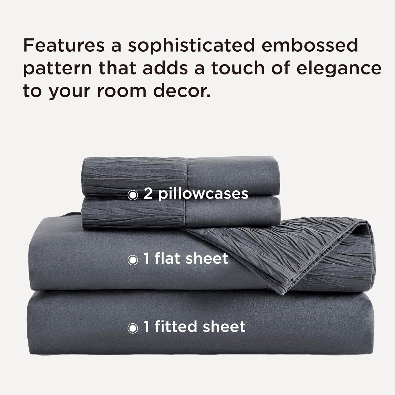 Queen Sheets Grey - Soft Sheets for Queen Size Bed, 4 Pieces Hotel Luxury Queen Sheet Set, Easy Care Polyester Microfiber Cooling Bed Sheet Set