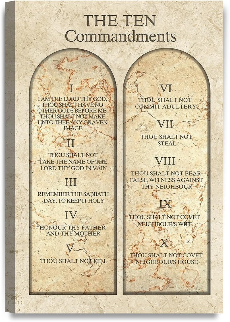 Ten Commandments Wall Art - Giclee Print for Home and Church Decor, 18" x 12" x 1.5"