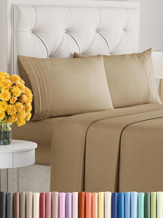 Queen Size 4 Piece Sheet Set - Comfy Breathable & Cooling Sheets - Hotel Luxury Bed Sheets for Women & Men - Deep Pockets, Easy-Fit, Extra Soft & Wrinkle Free Sheets - Beige Oeko-Tex Bed Sheet Set