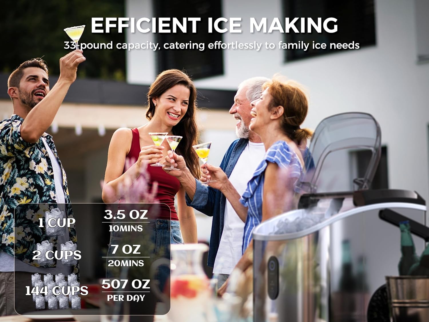 Nugget Ice Maker Countertop - Chewable Pellet Ice Cubes, 33 Lbs Daily Output, Stainless Steel Housing, Self-Cleaning Ice Machine with Ice Bags for Parties, Kitchen, Bar, Office, Silver