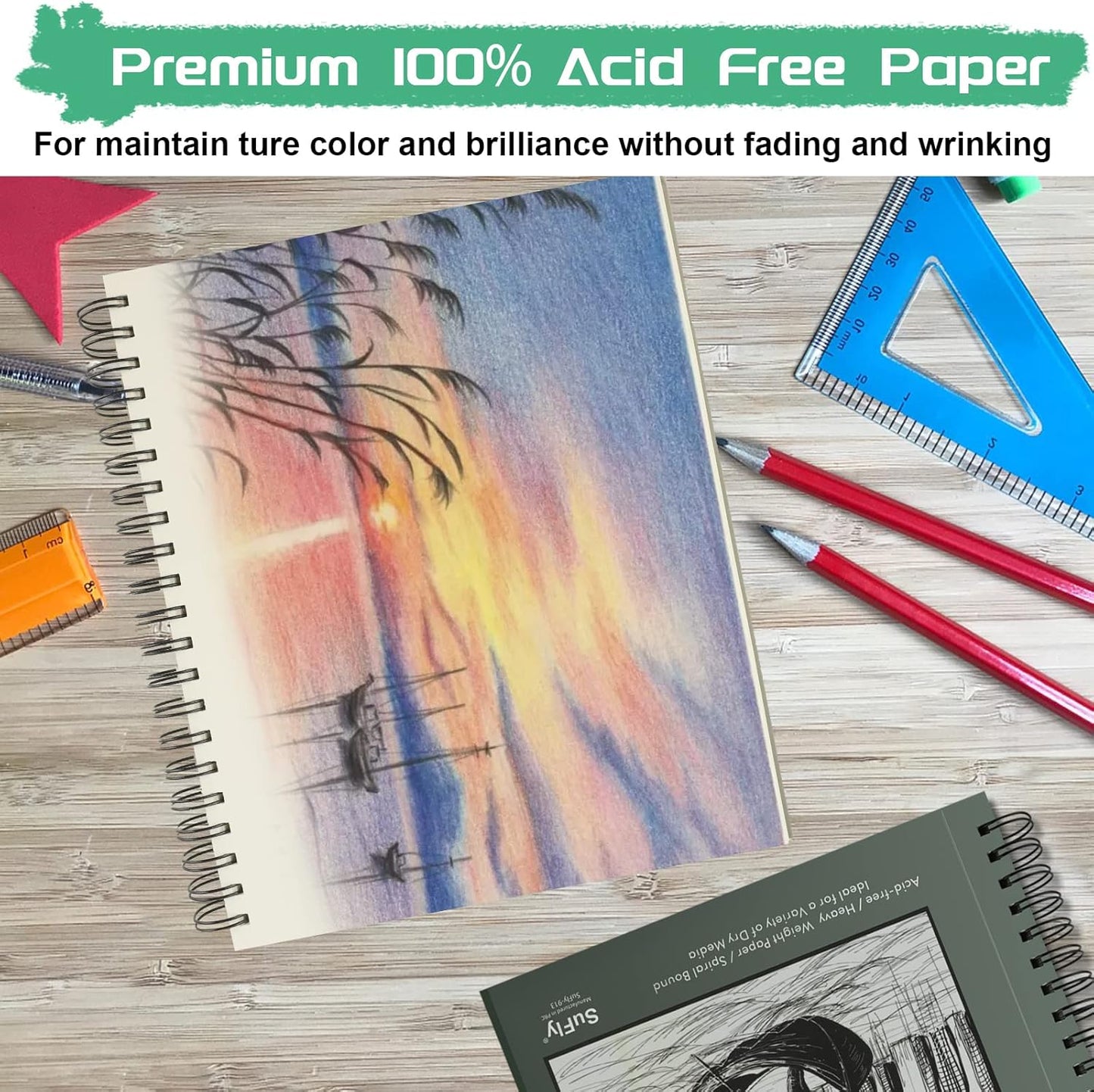 Sketch Book 5.5 X 8.5 - Spiral Sketchbook Pack of 2,  200 Sheets (68 Lb/100Gsm) Acid Free Sketch Pads for Drawing for Adults Spiral-Bound with Hard Cover for Kids, 100 Sheets Each