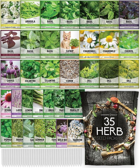 Complete Medicinal Herb Seeds for Planting Collection - 35 Best Herbs Variety Pack for Teas and Home Remedies - Indoor, Outdoor, Hydroponic Herbal Herbalist Seed - Non-Gmo, Heirloom