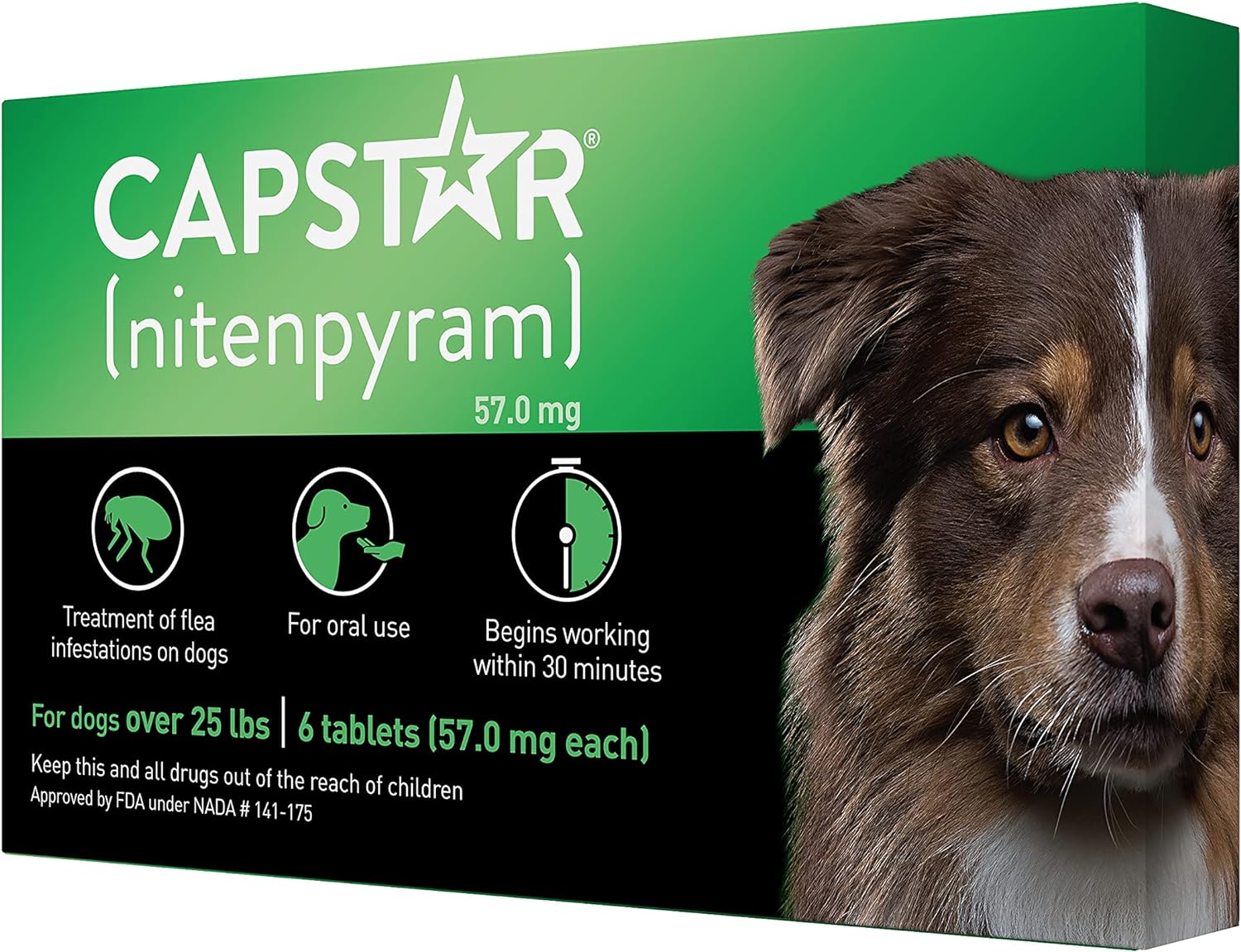 (Nitenpyram) for Dogs, Fast-Acting Oral Flea Treatment for Dogs over 25+ Lbs, Vet-Recommended Flea Medication Tablets Start Killing Fleas in 30 Minutes, 6 Doses