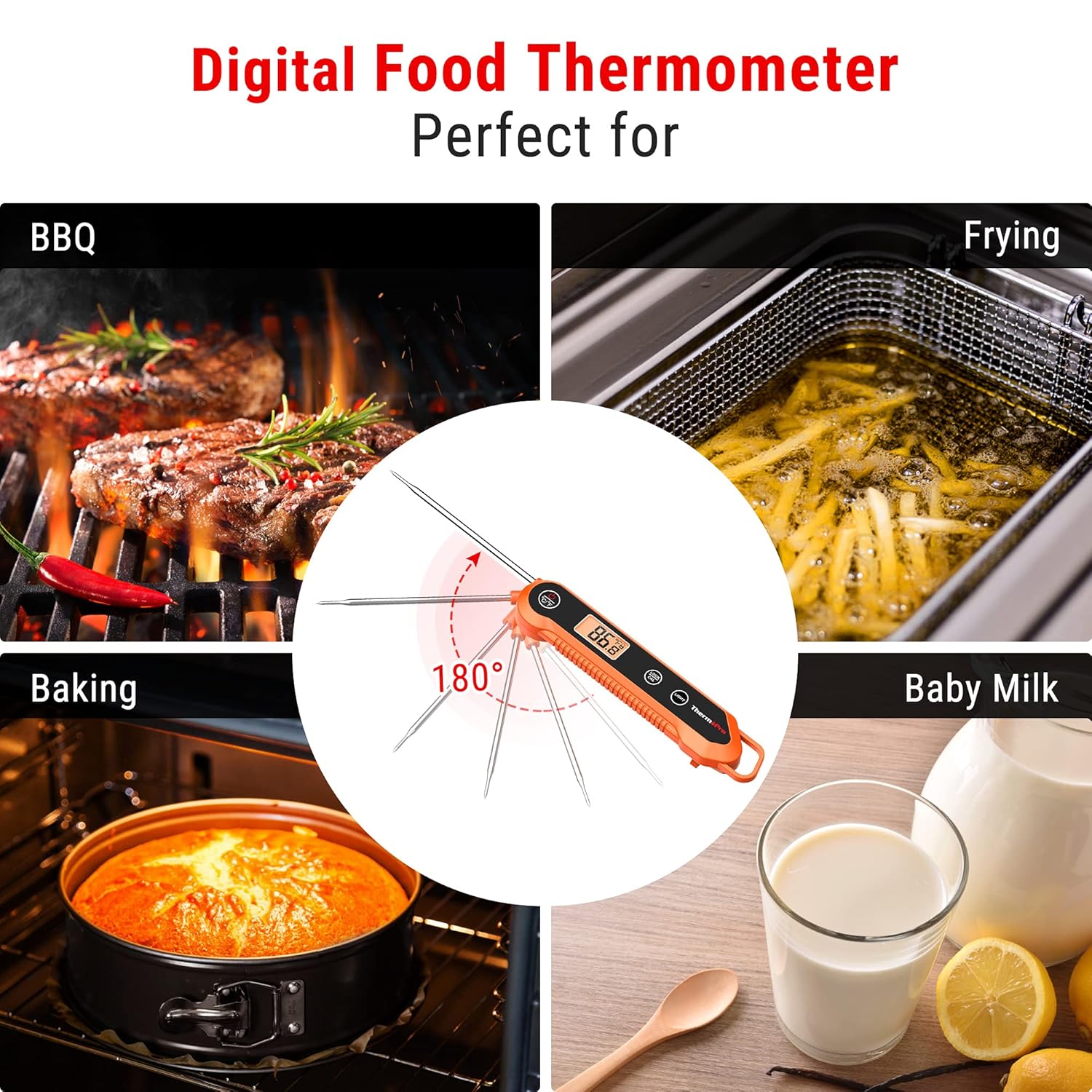 Digital Instant Read Meat Thermometer for Grilling Waterproof Kitchen Food LCD Thermometer with Calibration & Backlight Smoker Oil Fry Candy Thermometer