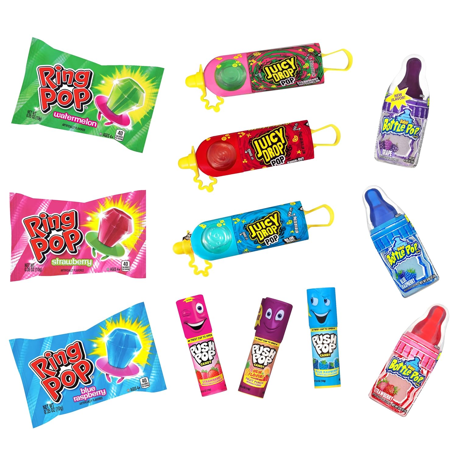 Candy Variety Pack - 18 Count Assorted Lollipops - Ring Pop, Push Pop, Baby Bottle Pop & Juicy Drop - Ideal for Birthdays, Party Favors, Celebrations & Candy Gifts by