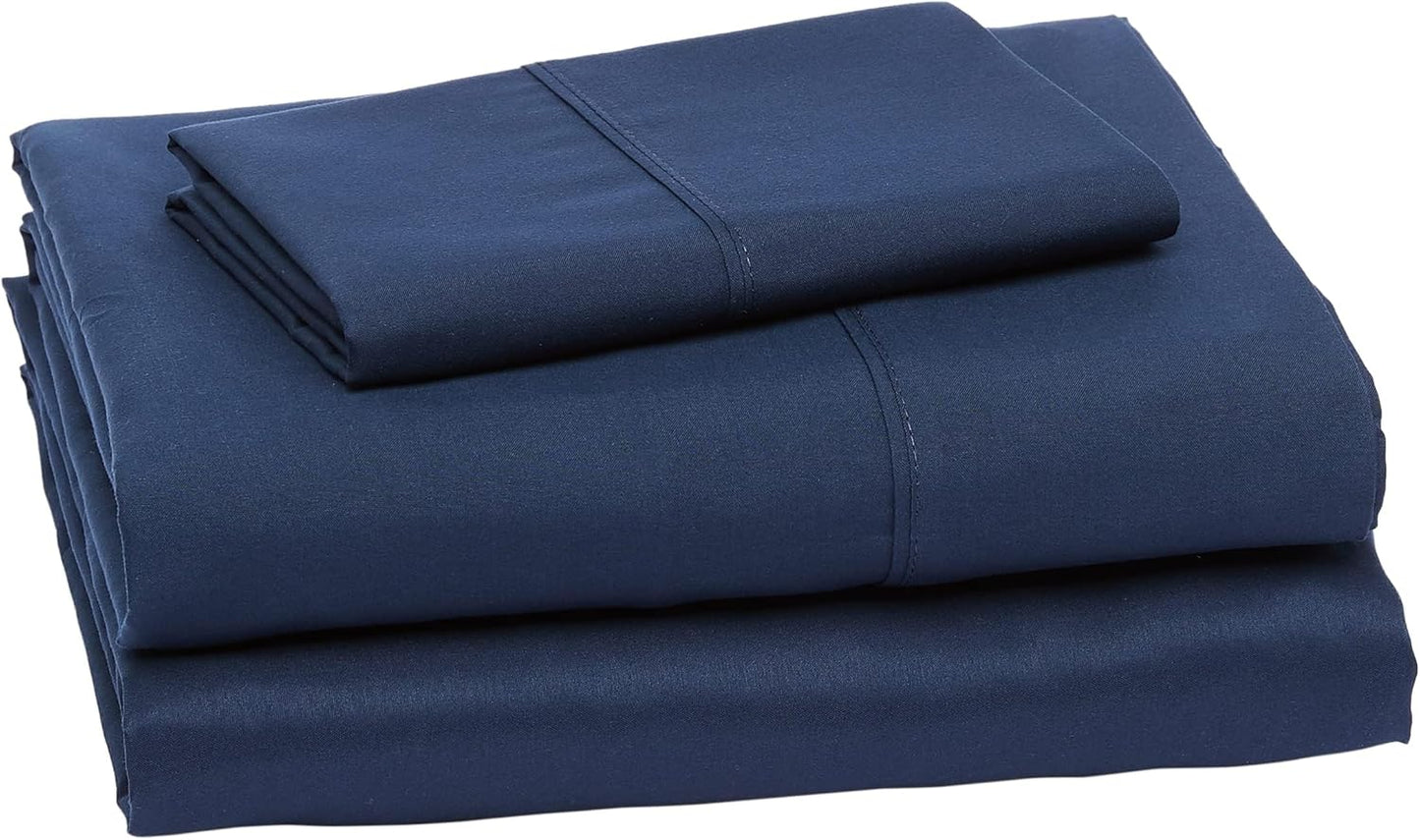 Lightweight Super Soft Easy Care Microfiber 3-Piece Bed Sheet Set with 14-Inch Deep Pockets, Twin, Navy Blue, Solid