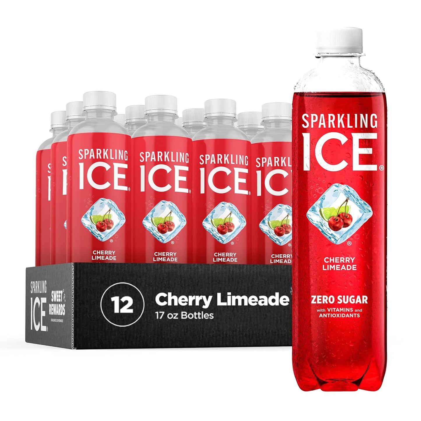 , Cherry Limeade Sparkling Water, Zero Sugar Flavored Water, with Vitamins and Antioxidants, Low Calorie Beverage, 17 Fl Oz Bottles (Pack of 12)