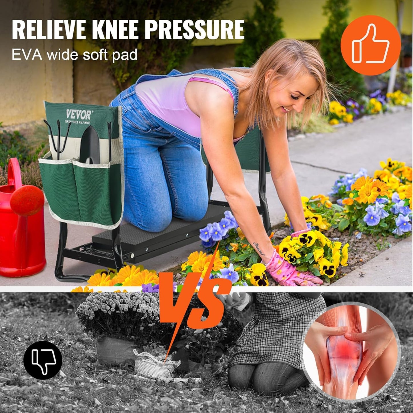 Folding Garden Kneeler and Seat Heavy Duty, Widened 8" EVA Foam Pad, Portable Garden Stool with Tool Bags, Gardening Bench to Relieve Knee & Back Pain, Great Gifts for Seniors, Women, Parents