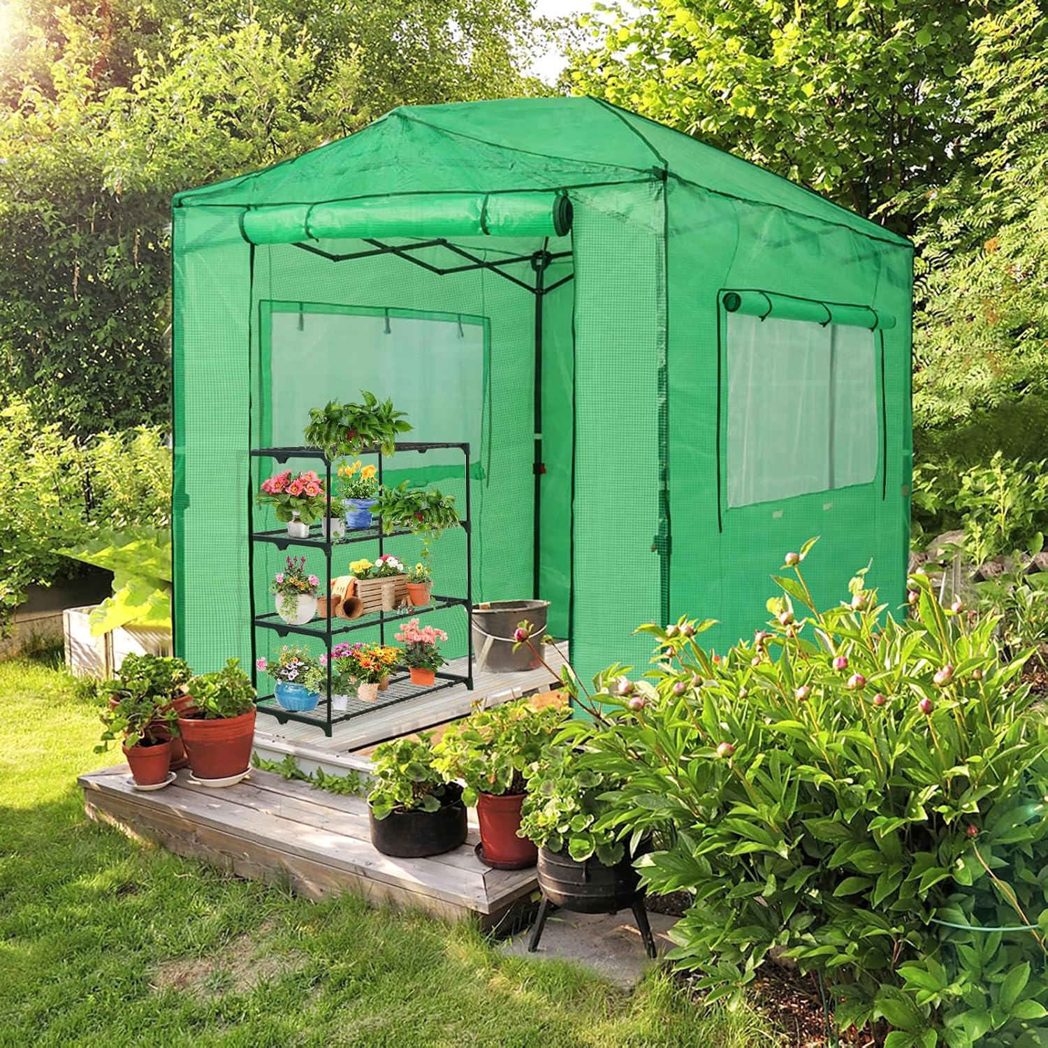 8' x 6' Portable Walk-In Greenhouse with Zippered Doors and Windows, PE Cover, Ideal for Indoor and Outdoor Gardening