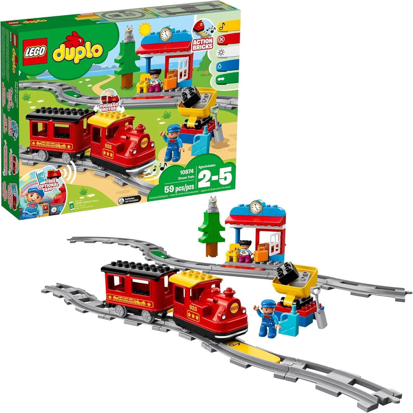 DUPLO Town Steam Train Set - Battery Powered Remote Control Train Toys for Toddlers - Learning Toy for Boys, Girls, and Kids 2-5 - Gifts for Birthdays & Holidays - 10874