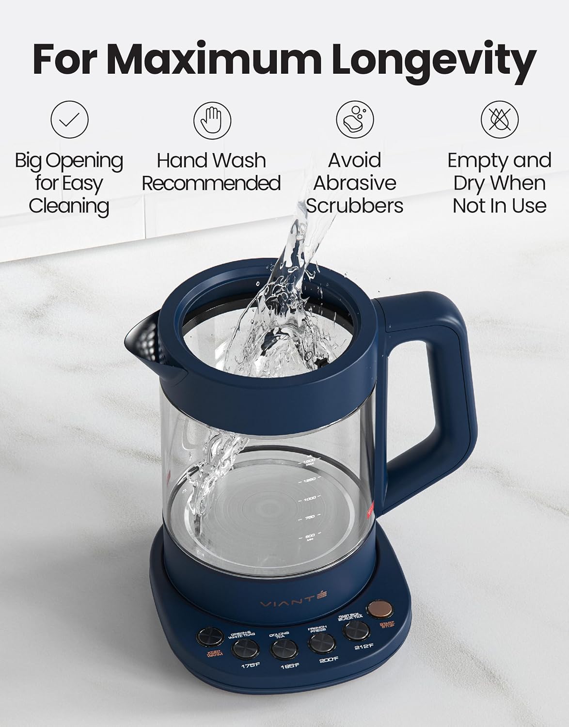 Electric Kettle with Tea Infuser for Loose Leaf Tea. Hot Tea Maker with Temperature Control and Automatic Shut Off. Tea Kettle with Brewing Programs. 1.5 Liters Capacity | Midnight Blue Color