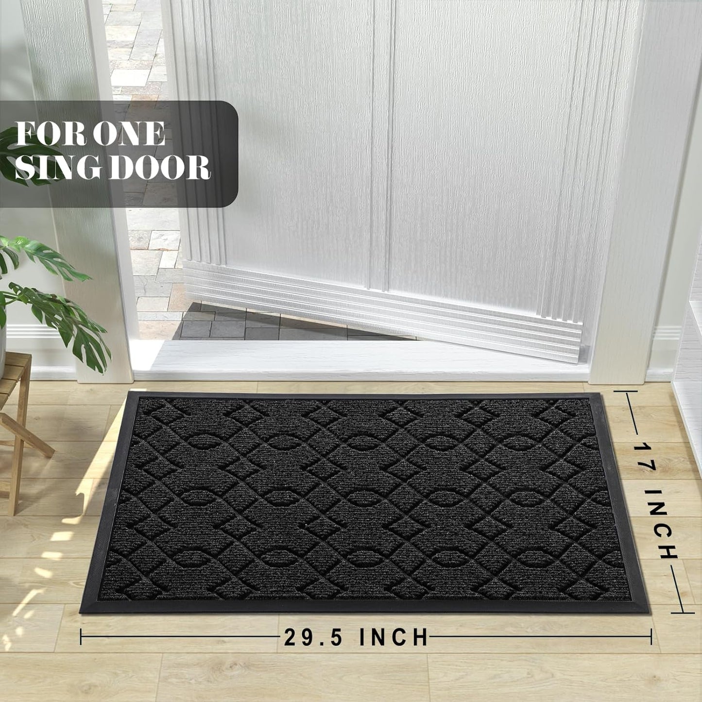 Front Door Mats, Heavy Duty Water Absorbent Mud Resistant Easy Clean Entry Outdoor Indoor Mat,Non Slip Backing, Exterior Mats for outside Patio Porch Farmhouse, 29.5 X 17, Black