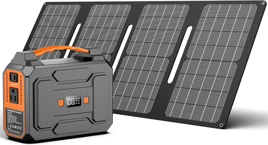 Solar Powered Generator 200W Peak/100W Rated, Portable Solar Generator Power Station with Solar Panels 40W Included, 146Wh Solar Power Bank with AC Outlet 110V for Home Use Camping Outdoor Adventure