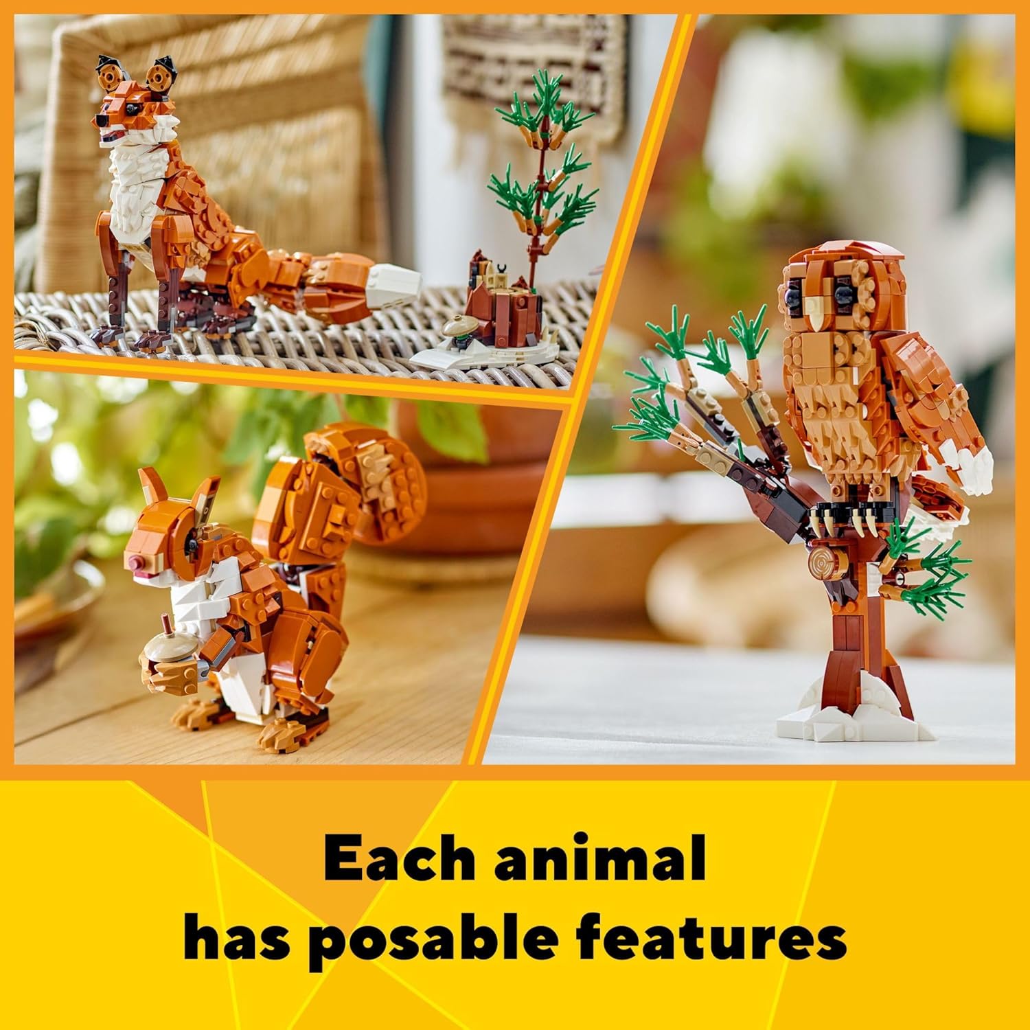 Creator 3 in 1 Forest Animals: Red Fox Toy, Transforms to Owl Toy Figure or to Squirrel Toy, Woodland Figures Set, Play and Display Gift Idea for Boys and Girls Ages 9 Years Old and Up, 31154