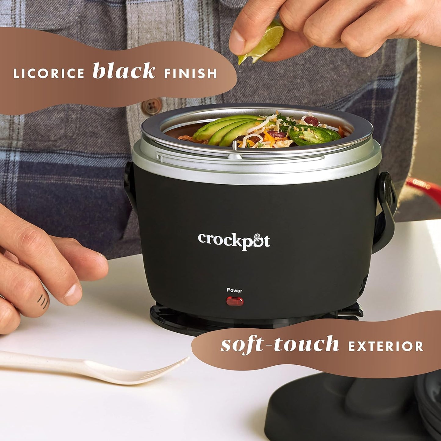 Electric Lunch Box - 20-Ounce Portable Food Warmer in Black Licorice, Ideal for Travel, Office, and On-the-Go Use | Stylish, Spill-Proof, and Dishwasher-Safe | Perfect Gift for Men and Women