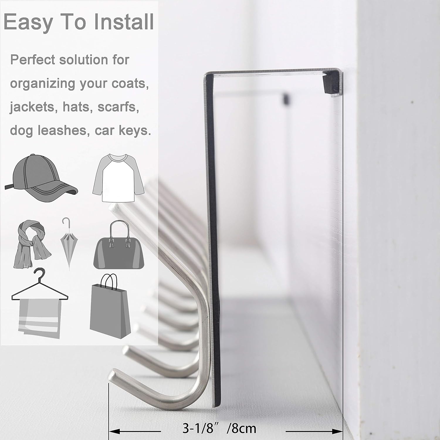 over the Door Hook Door Hanger:Over the Door Towel Rack with 6 Hooks for Hanging Coats,Door Coat Hanger Towel Hanger over Door Coat Rack for Towels,Clothes,Back of Bathroom,Silver