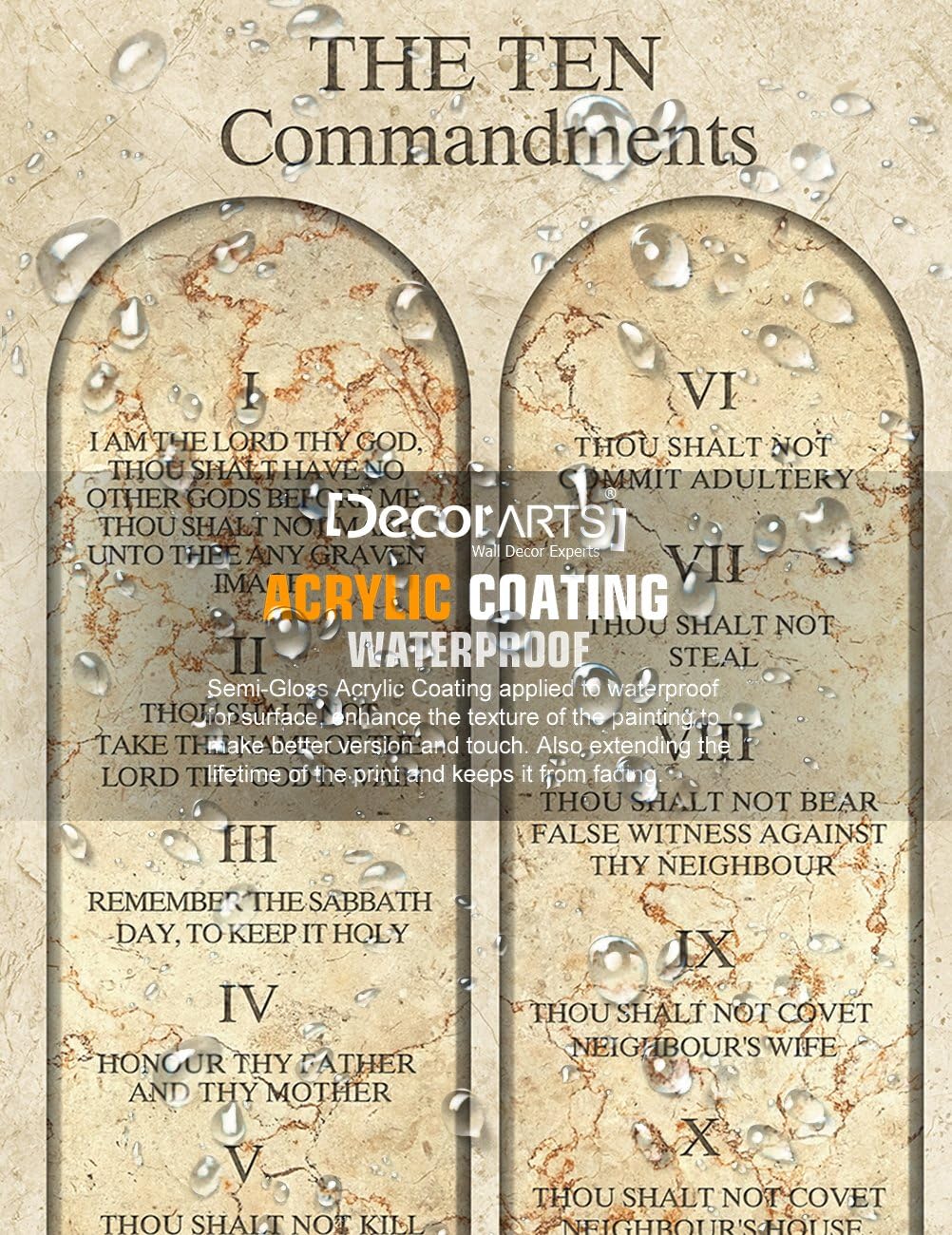 Ten Commandments Wall Art - Giclee Print for Home and Church Decor, 18" x 12" x 1.5"