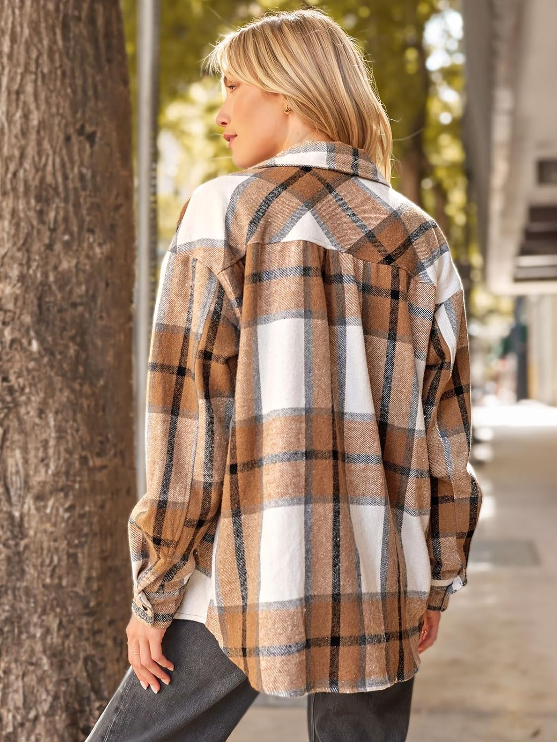 Womens Fall Outfits Fashion Clothes Shackets Flannel Plaid Button down Long Sleeve Shirts Jackets 2024