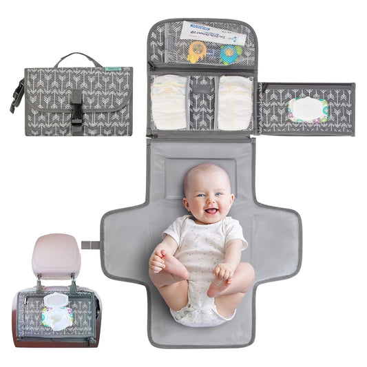 Portable Diaper Changing Pad - Baby Changing Pad & Diaper Changer Travel Bag, Smart Design Baby Changing Mat, Portable Changing Pad for Baby - Baby Changing Station, Infant Gift - Grey Arrow