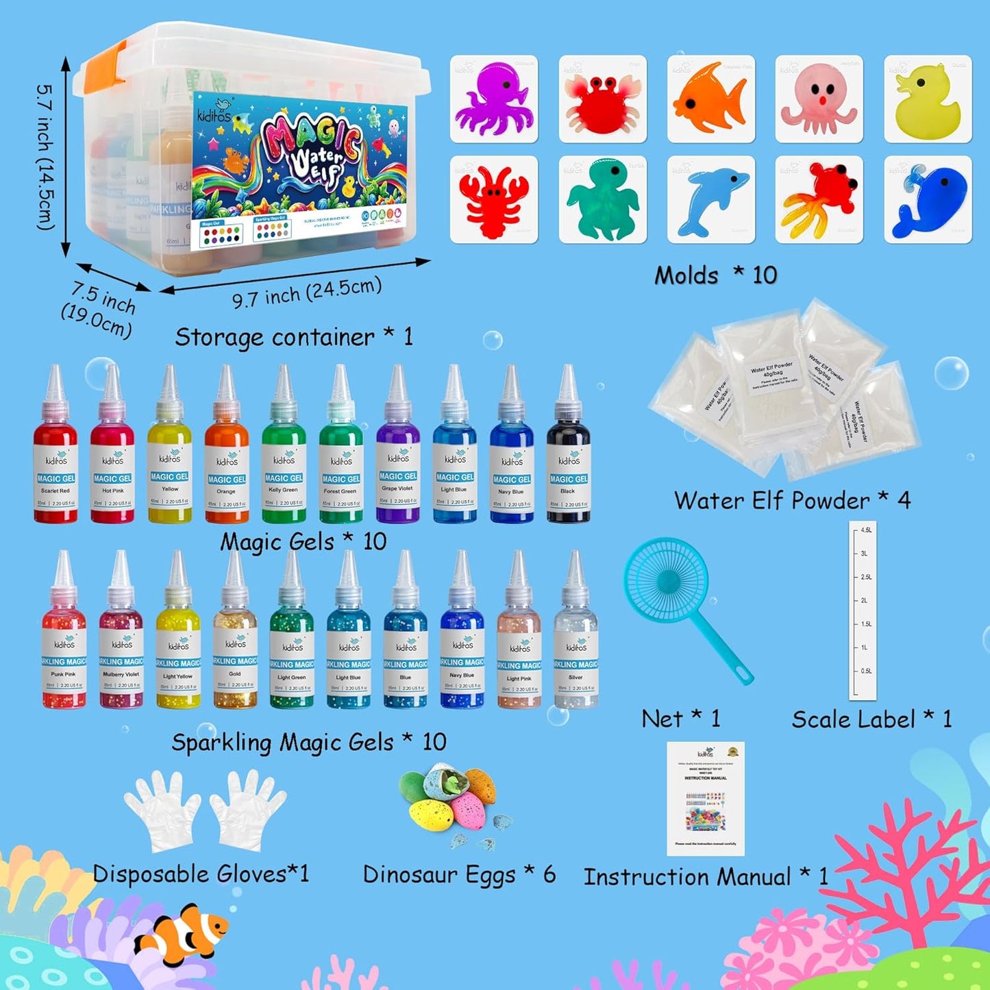 Magic Water Elf Toy Kit, Aqua Fairy Water Gel Kit with 20 Magic Gels, 10 Sea Creature Molds. Christmas Gifts, Birthday Gifts, Party Favors, Arts & Crafts DIY STEM Kits for Kids(20 Colors)