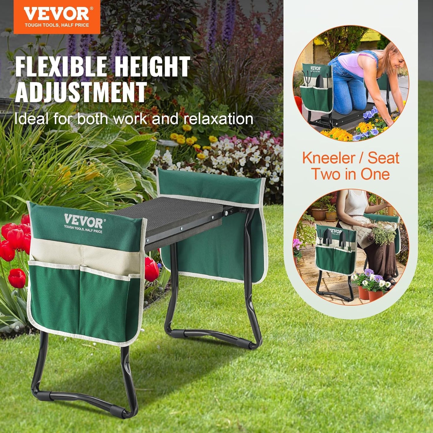 Folding Garden Kneeler and Seat Heavy Duty, Widened 8" EVA Foam Pad, Portable Garden Stool with Tool Bags, Gardening Bench to Relieve Knee & Back Pain, Great Gifts for Seniors, Women, Parents