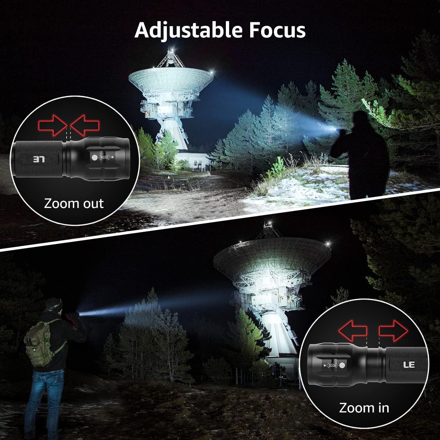 LED Flashlights High Lumens, Small Flashlight, Zoomable, Waterproof, Adjustable Brightness Flash Light for Outdoor, Emergency, AAA Batteries Included