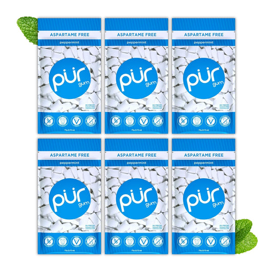 Gum | Aspartame Free Chewing Gum | 100% Xylitol | Natural Peppermint Flavored Gum, 55 Pieces (Pack of 6)