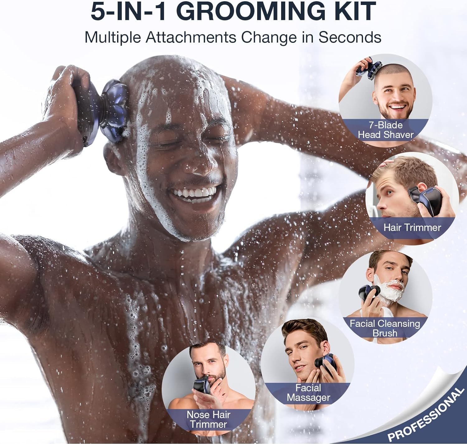 Head Shaver 7D,  Upgrade Head Shavers for Bald Men, Head Electric Razor with Nose Hair Trimmer, IPX6 Waterproof Wet/Dry Mens Grooming Kit, Anti-Pinch, LED Display, USB Rechargeable