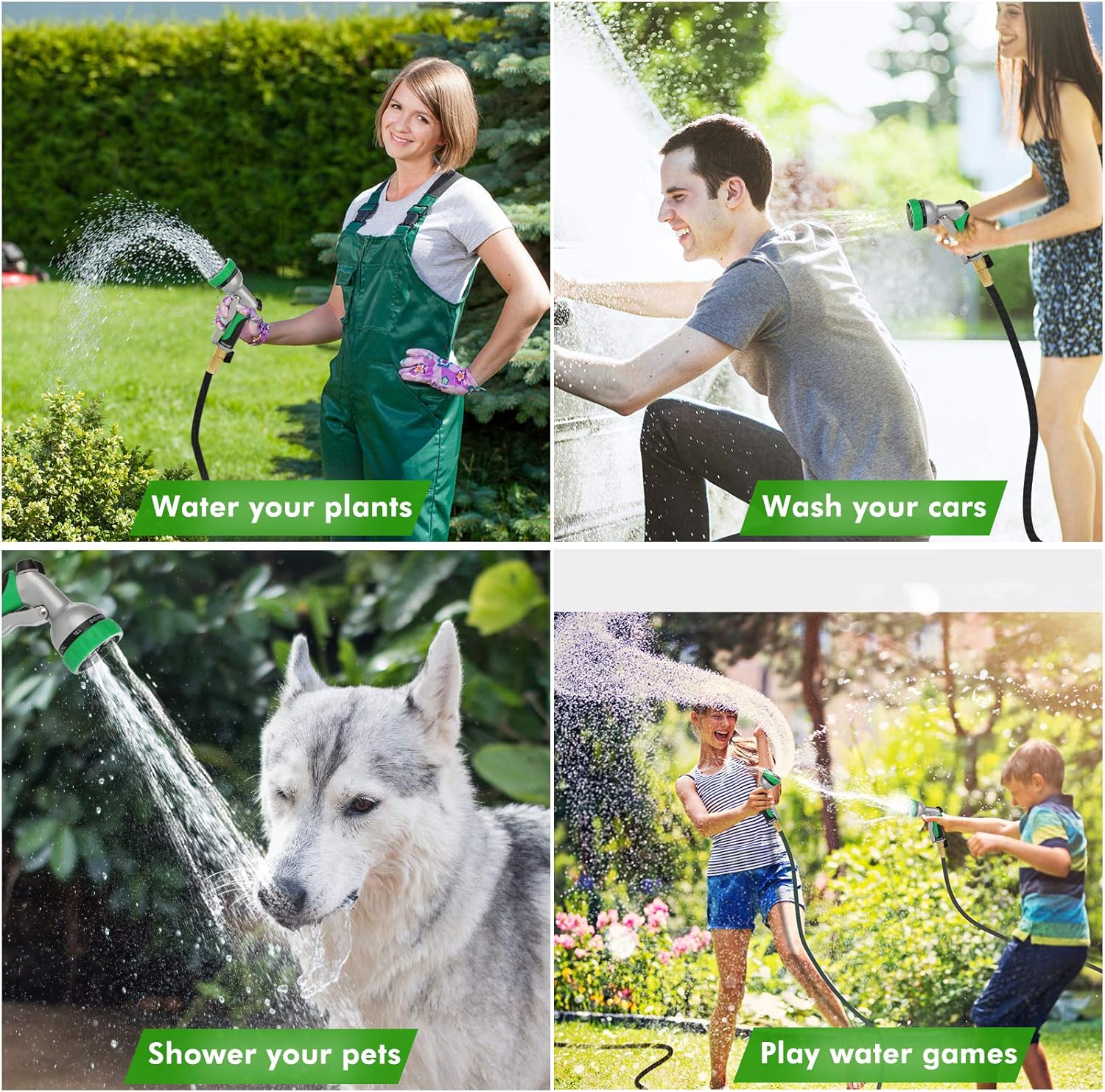 Garden Hose Nozzle, Heavy Duty Metal Water Hose Nozzle with 7 Adjustable Spray Patterns, High Pressure Hand Sprayer with Flow Control for Watering Plants & Lawns, Washing Cars & Pets