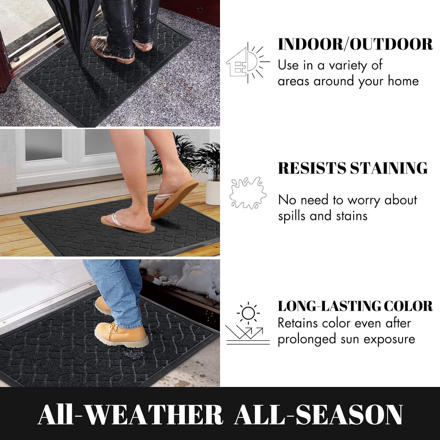 Front Door Mats, Heavy Duty Water Absorbent Mud Resistant Easy Clean Entry Outdoor Indoor Mat,Non Slip Backing, Exterior Mats for outside Patio Porch Farmhouse, 29.5 X 17, Black